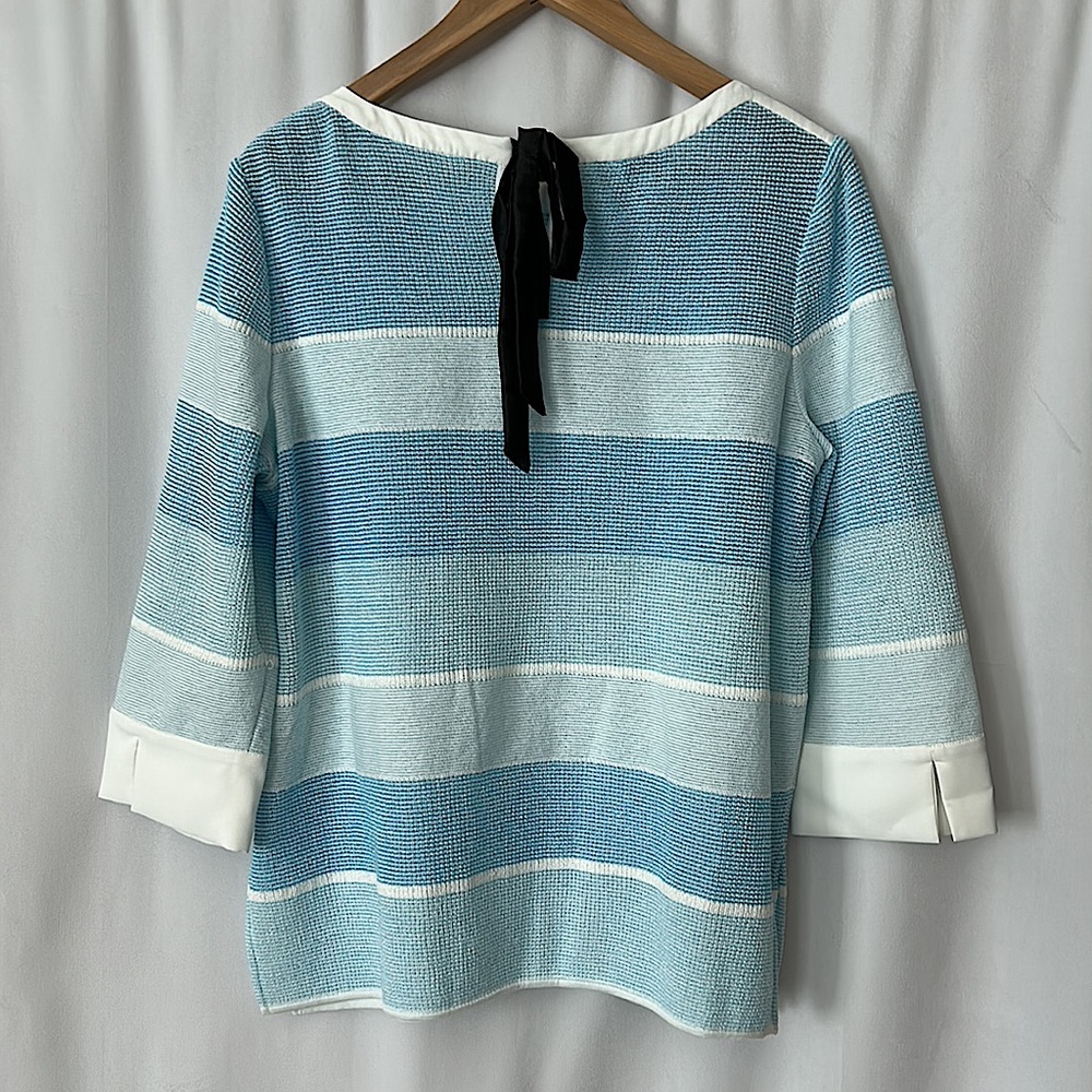 Ming Light Blue Striped 3/4 Sleeve Scoop Neck Sweater Shirt Top **Size M** 🌸🌸 - Picture 2 of 3